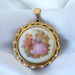 Vintage Stamped Limoges Veritable Porcelain Pendant